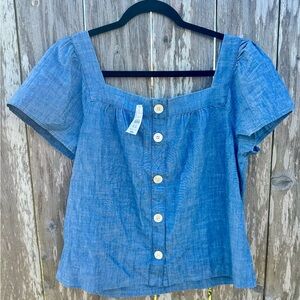 NWT • J.CREW • CHAMBRAY PUFFED SLEEVE SQUARE NECK TOP • SIZE MEDIUM